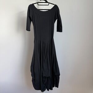 VTG LUNA LUZ sz M 90s Black Off‎ Shoulder  Gathered Midi Dress Witchy Whimsigoth